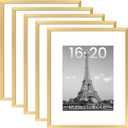 Upsimples 16x20 Picture Frame Set of 5, Display Pictures 11x14 with Mat or 16 x 20 Without, Wall Gallery Poster Frames, Gold
