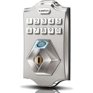 KS2 Fingerprint, Keyless Entry Deadbolt with Keypad, Electronic Deadbolt, Smart Locks for Front Door, with Code,Auto Lock,Easy Installation,Satin Nickel