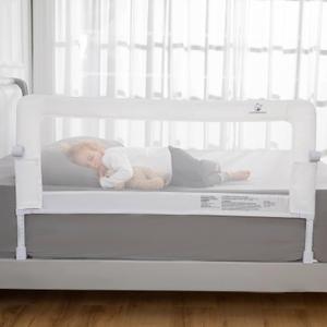 ComfyBumpy Premium Adjustable Bed Rail for Toddlers, Swing-Down Safety Guard, Height Adjusts 24.4"–32.3"H, Extra-Long 55.5", Sturdy Steel & Breathable Mesh, For Twin, Full, Queen & King, White, 1-Pack