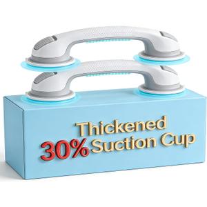 2 Pack 16.12 Grab Bars for Bathtubs and Showers, Shower Handles for Elderly Suction Cup Grab Bars for Shower Wall Heavy Duty, Safety Grab Bar for Seniors Suction Bathroom, No Drilling (Gray)