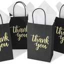 DjinnGlory 100 Pack Small Size Black Thank You Paper Gift Bags with Handles 9x5.5x3.15 Inch for Business Birthday Wedding Bridal Baby Shower Party Favors Goodies