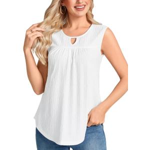 SUNNEGOO Womens Summer Tank Tops Sleeveless Dressy Casual Shirts Loose Fit Tunic Business Work Blouses Basic Trendy Outfits (Medium, White)