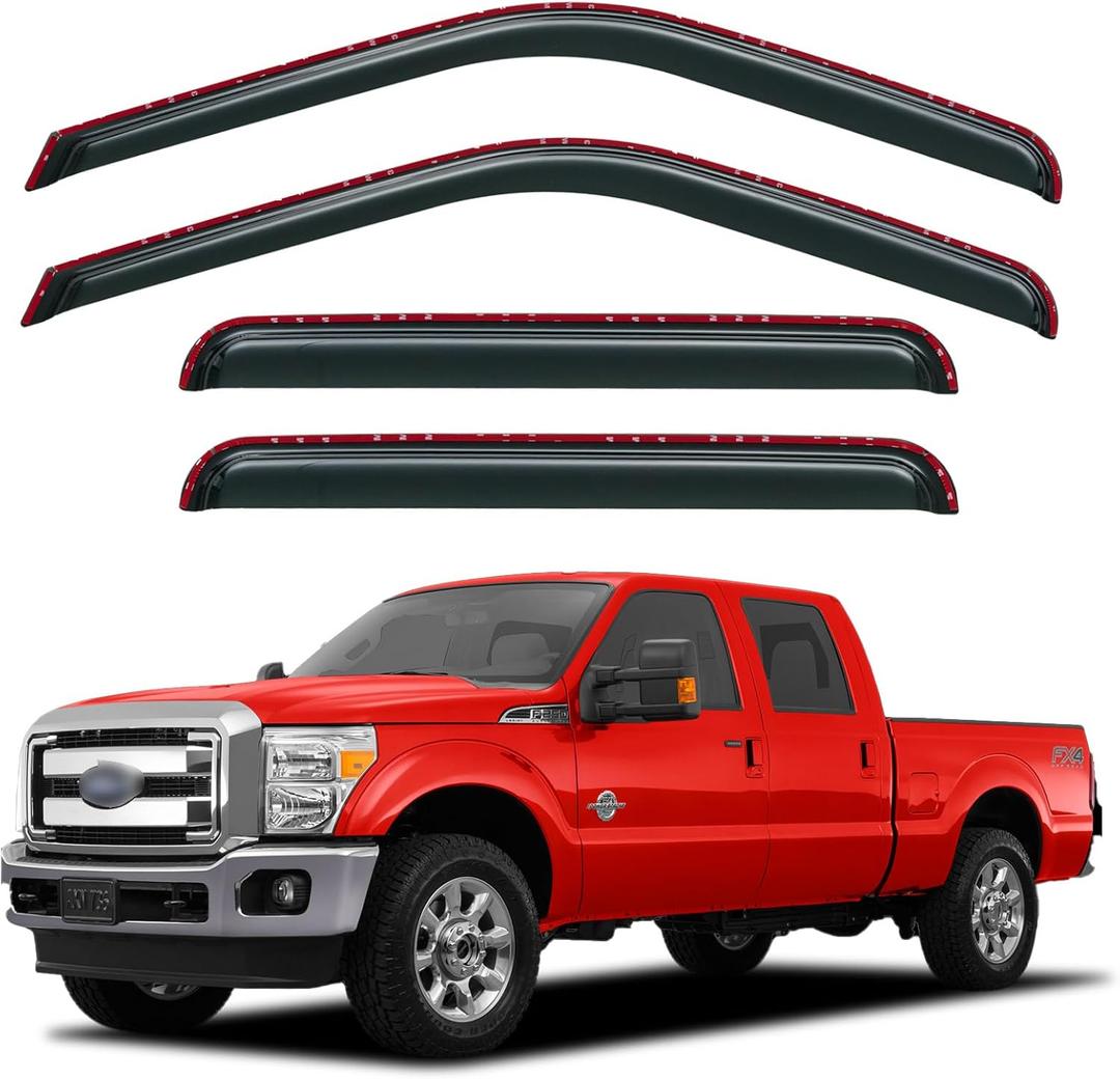 in-Channel Window Rain Guards for 1999-2016 Ford F250 F350 F450 F550 Super Duty SuperCrew Cab, Window Visors Vent Guard Shades Deflectors, 4-Fullsize-Door