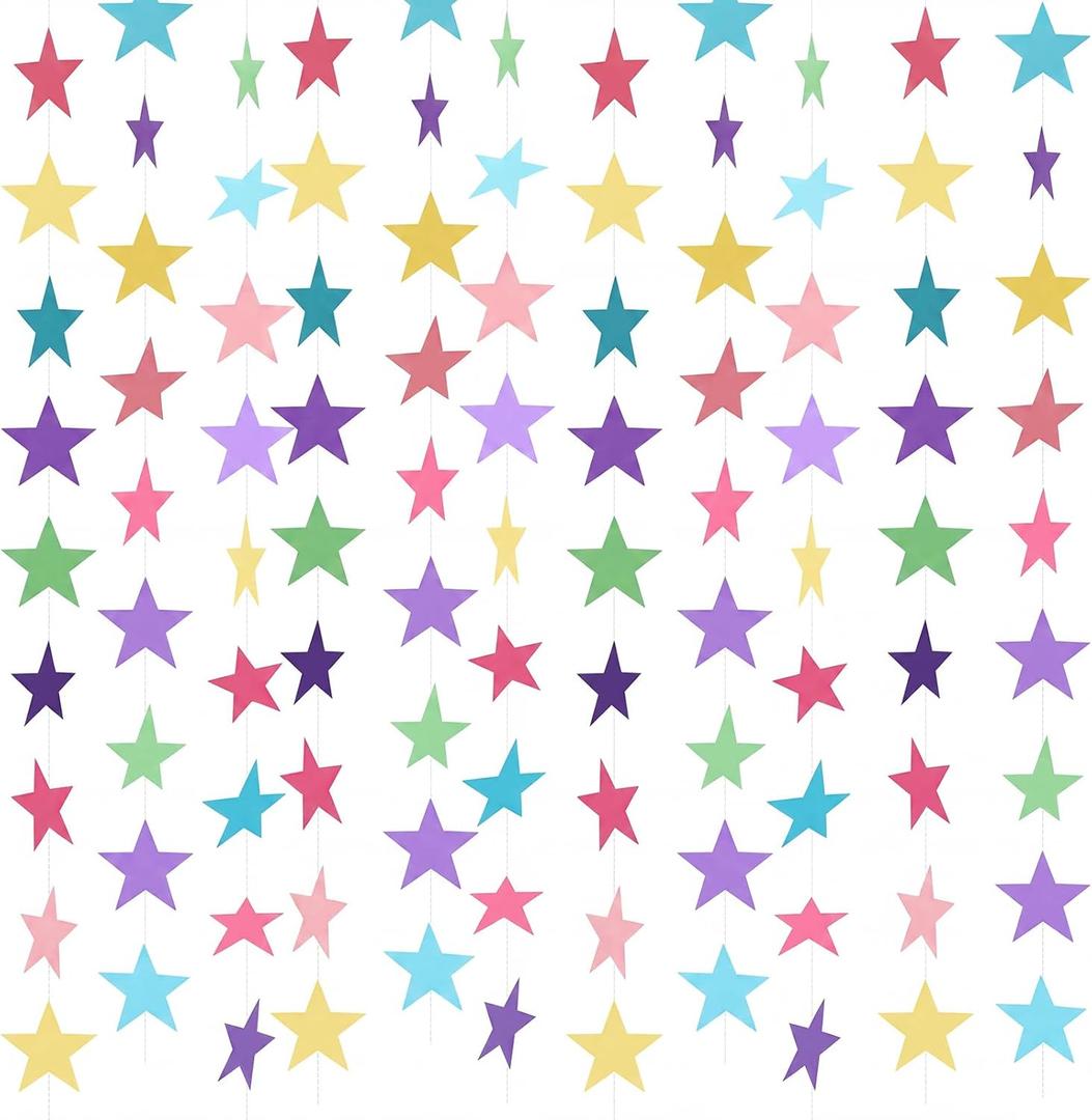Patelai Glitter Star Garland Banner 2026 Graduation Decor 130 Feet Star Hanging Banner Twinkle Backdrop for Party Birthday Classroom Wedding Supplies(Macaron Color)