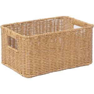 YRMT Rattan Storage Basket Pantry Baskets with Built-in Handles Wicker Baskets for Organizing Waterproof Woven Nature 12" x 8" x6"