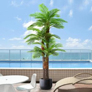 8.5ft Tall Artificial Palm Tree for Outdoors - Triple Phoenix Palm, UV Resistant, Large Fake Silk Palm Tree - Perfect for Patio, Poolside, Home Indoor Aesthetic Decor