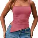 PRETTYGARDEN Women's Summer Spaghetti Strap Tank Tops Sleeveless Camisole Blouses Asymmetrical Going Out Basic Tank Shirt (Pink, XXL)