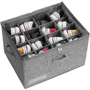 Shoe Organizer for Closet, Fits 16 Pairs, Large Shoe Box Storage Containers with Clear and Adjustable Cover, Space Saving Shoe Holder with Handle, 20.5L x 16.5W x 12.6H,Grey