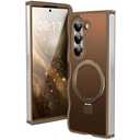 KMAMBAG [Magnetic Stand & Wave Frame] Case for Samsung Galaxy Z Fold 6 [Fit for MagSafe] [Military Drop Protective] Not Yellowing Translucent Z Fold 6 Phone Ring Cover for Women Men 7.6" Desert Gold