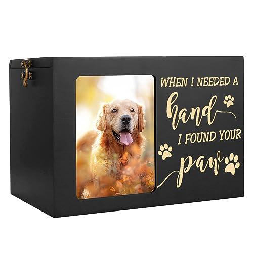 Pet Memorial Urns for Dog or Cat Ashes, Large Wooden Funeral Cremation Urns with Photo Frame, Memorial Keepsake Memory Box with Black Flannel as Lining, Loss Pet Memorial Remembrance Gift