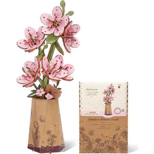 3D Flower Wooden Puzzles for Adults-Sakura, DIY Wooden Flowers Model Kit Building Set Crafts for Adults to Build, Botanical Collection/Ideal Creative Gift Ideas/Housewarming (113PCS)