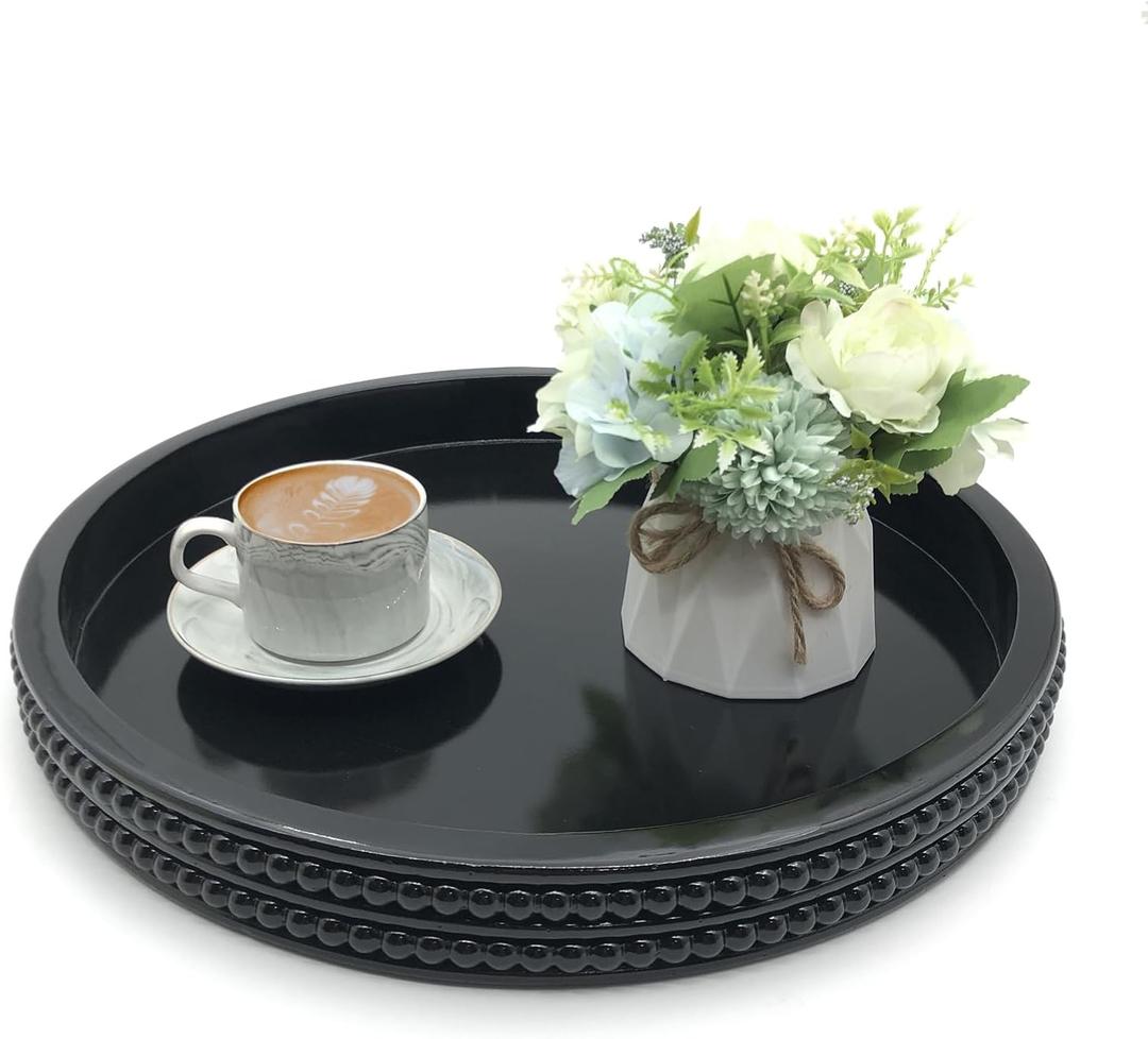 Carah & Cossh Round Wooden Serving Tray, Black Round Decorative Wood Tray, 16'' Round Modern Decorative Tray, Perfect for Storage and Display (Black), BGT2166 (Black)