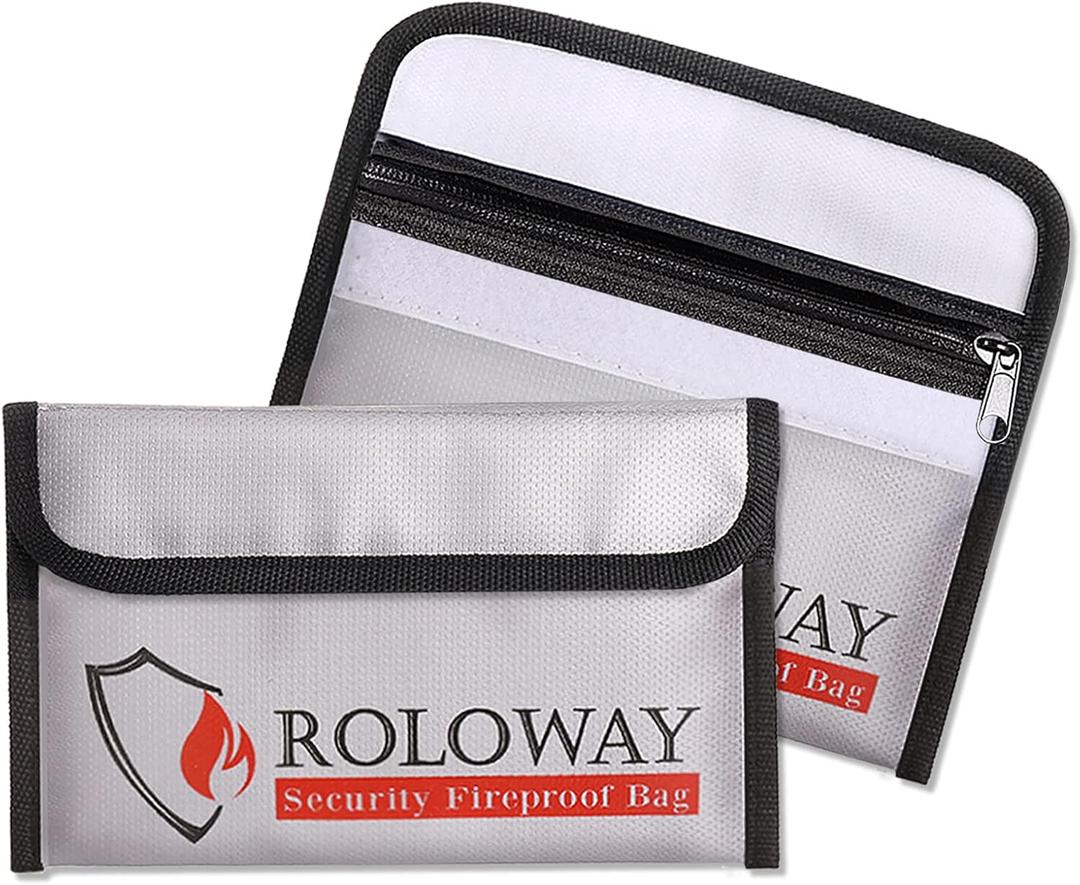 ROLOWAY Small Fireproof Bag (5 x 8 inches), Non-itchy Fireproof Money Bag for Cash, Valuables, Passport, Currency & Keys (2-Pack Silver)