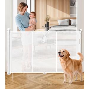 Retractable Baby Gates for Stairs, 78" Wide Retractable Dog Gate Pet Gate, 34" Extra Tall Child Safety Gate Toddler Mesh Gate with Support Rods for Doorways, Hallways, Deck, Porch, Indoor, Outdoor