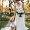 Two Tails I Do Too Wedding Dog Bandana, Tie-on Pet Scarf for Boy or Girl Dogs and Puppies, Wedding Dog Accessories, Engagement Gift, or Photo Prop, Breathable Linen and Viscose Fabric, Size Large