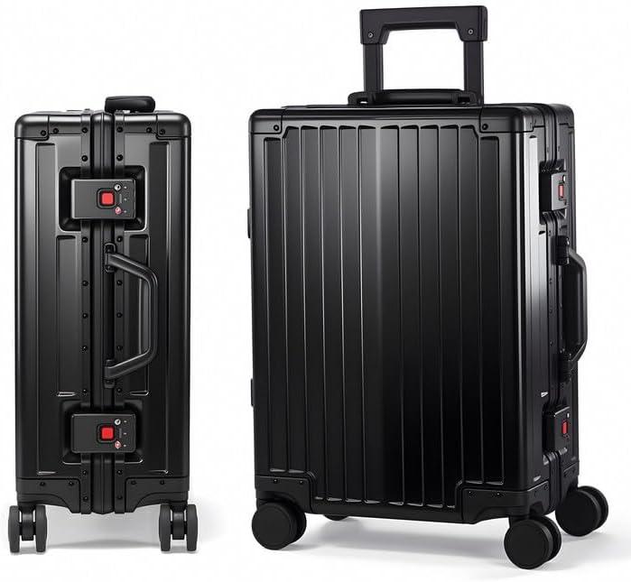 All Aluminum Carry On Luggage 22x14x9 Airline Approved Hard Shell Carry On Luggage, Zipperless Luggage Aluminum Suitcase Luggage (Black, 20inch)