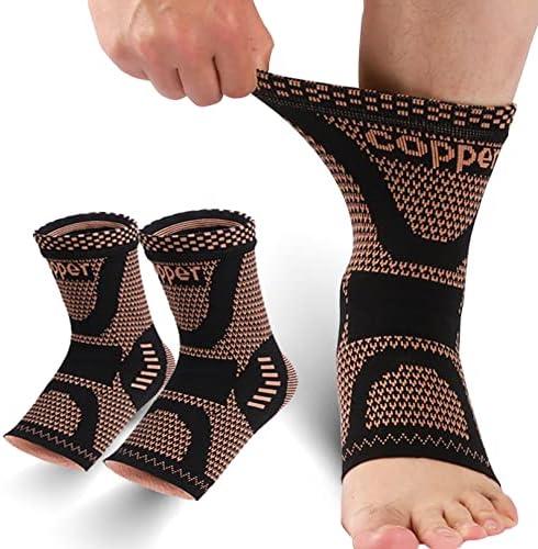 LISEPWU Copper Ankle Brace, Copper Infused Ankle Support Compression Sleeve for Men & Women, for Foot Pain Relief, Sprained Recovery, Achilles Tendonitis, Daytime or Night Use(M)