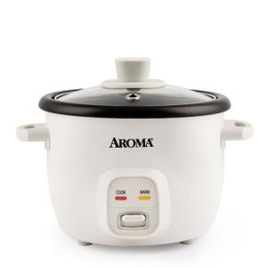 Aroma 4 Cup Pot Style Rice Cooker - White: Nonstick, Stay-Cool Handles, 1 Setting, 250W, Includes Glass Lid & Manual