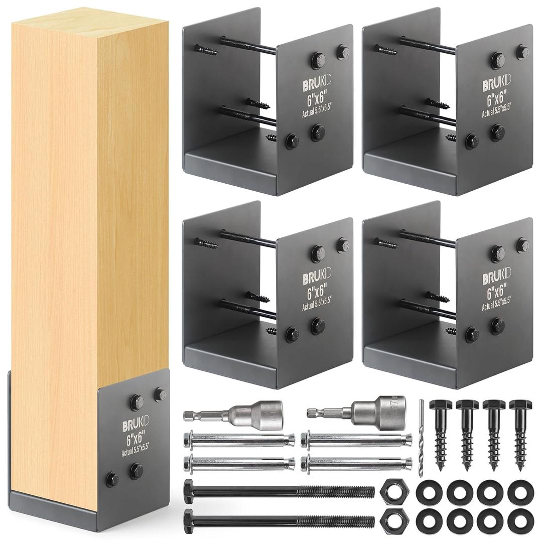 Stainless Steel 6 x 6 (Actual: 5.5" x 5.5") Deck Post Base, Post Anchor Bracket, Concrete Support Anchor Base for Railings, Fences, Pavilions, Porches (4pack-Dark Gray)