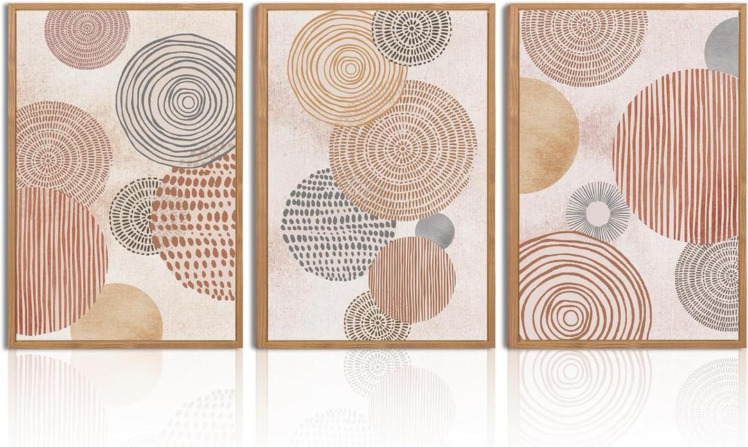 BINCUE Mid Century Modern Wall Art Decor, Boho Geometric Minimalist Wall Art with Framed Abstract Farmhouse Canvas Bohemian Wall Hanging Painting Decor 16x24 Inch 3 Pieces
