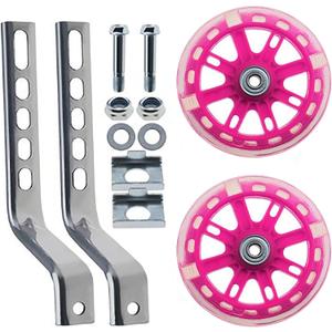 Training Wheels for Kids Bike, Flash Mute Wheel Adjustable Bicycle Stabiliser Mounted Kit Compatible for 12 14 16 18 20 inch Single Speed Bicycle (Pink)