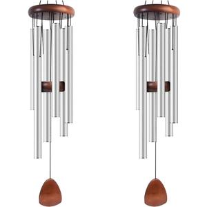 Large Aluminium Wind Chimes 37 Inches to Create a Zen Atmosphere Suitable for Outdoor, Garden, Patio Decoration Classic Chimes with Wind Catcher Suitable as A Gift for Unisex Silver 2 Pack