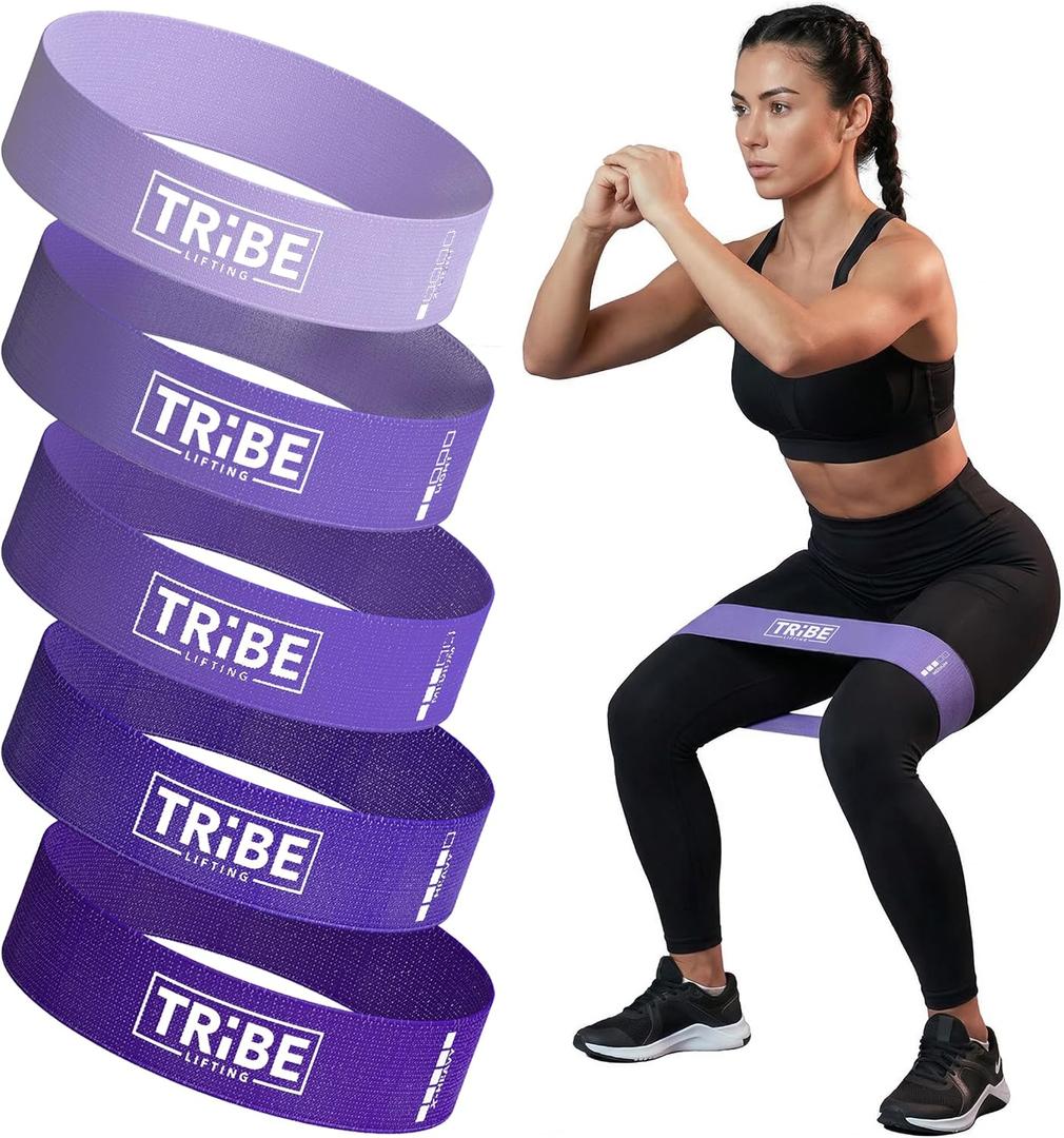 Tribe Lifting Fabric Resistance Bands for Working Out - 5 Exercise Bands Set for Legs and Glutes - Booty Bands for Women and Men - Thick Cloth Workout Bands for Physical Therapy, Hip Training