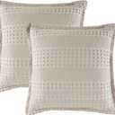 PHF 100% Cotton Ruffle Waffle Weave Euro Sham Covers, 2 Pack 26" x 26" Bed Pillow Covers for Elegant Home Decor, No Filling, Luxury Aesthetic Euro Pillow Cases for Bed, Oatmeal