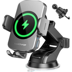 BothLin Wireless Car Charger, Fast Charging Phone Holder 3 in 1 Phone Mount Auto Clamping Car Accessories Compatible with iPhone 17 16 15 14 13 12 11 Xs XR, Samsung S23 Ultra S22 S21 S20(Space Grey)