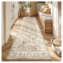 LOKHOM Washable Runner Rug, 2x8 Non-Slip Vintage Hallway Runner Rug with Rubber Backing, Boho Floral Soft Faux Wool Kitchen Rug Carpet Runner for Laundry Entryway Bedroom (Beige Brown)