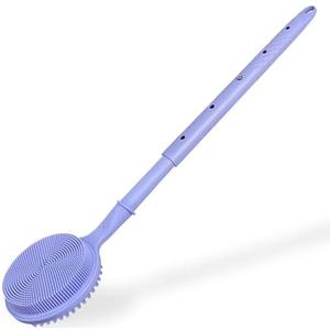 Back Scrubber for Shower, (16-24 Inch) Extendable Bath Brush Long Handle for Shower, Silicone Body Scrubber with Handle, Back Brush for Shower Men and Women,Easy to Clean (Purple)