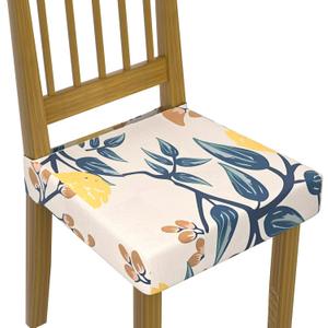 Elastic Stretch Dining Chair Covers Set of 6, Floral Printed Chair Covers, Soft Fabric Removable Washable Upholstered Chair Seat Protector, No Rear Covers (1,6) (38)