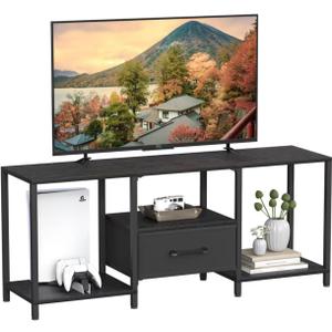 JARHETUN TV Stand with Fabric Drawer for 55 Inch TV, Entertainment Center with Open Shelves, Media TV Console Table for Living Room, Bedroom, Black (46.1 Inches)
