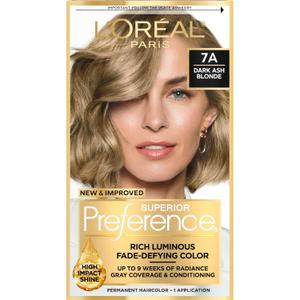 L'Oreal Paris Superior Preference Luminous Fade-Defying Permanent Hair Color, Hair Dye For Up to 9 Weeks of Radiance, Dark Ash Blonde 7A, 1 Hair Dye Kit