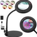 10X Magnifying Glass with Light and Stand, Flexible Gooseneck Magnifying Desk Lamp, 5 Color Modes Stepless Dimmable, Hands Free LED Lighted Magnifier for Painting Crafts Hobby Sewing Close Work