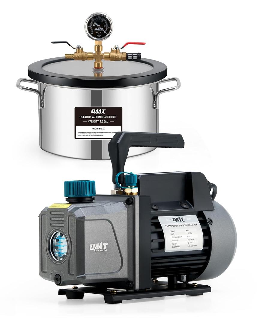 Orion Motor Tech 3 Gal Vacuum Chamber with Pump Kit, 3.5 cfm Vacuum Pump and Chamber Kit with Tempered Glass Lid 5 ft Hose, Vacuum Degassing Chamber Kit for Stabilizing Wood Degassing Silicone Resin