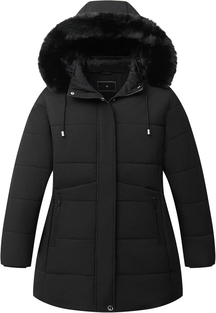 Women's Plus Size Winter Coat Waterproof warm Down Coat Detachable Hooded Parka Jacket (3X, Black)