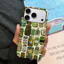 Case Compatible with iPhone 17 Pro,Scratch Resistant Hybrid 2-Layer Hard Shell Phone Case,Pickle Dill Collage Green