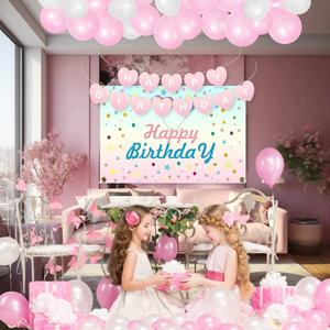Pink Birthday Banner Set decor for Barbie Girls Women, Happy Birthday with Pink Heart Banner Decorations, Pink Birthday Party Decor For Young Girls 