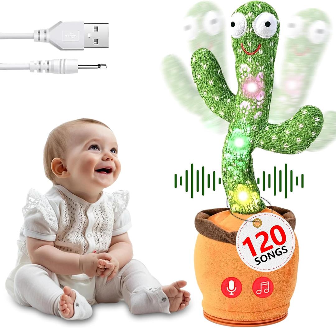 Dancing Cactus Toy for Kids  Mimicking & Talking Cactus Toy Repeats What You Say  120 Songs, 15s Voice Recorder, LED Light-Up, Funny Dancing Plush in Pot - Gift for Toddlers & Adults