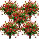 Grunyia 10 Bundles Artificial Fake Flowers, Faux Outdoor Plastic Plants UV Resistant Shrubs Outside Indoor Decorations (Red-Eucalyptus)