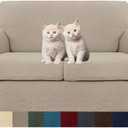 MAXIJIN 3 Piece Jacquard Couch Covers for 2 Cushion Couch Stretch Non Slip Love Seat Couch Cover for Dogs Pet Friendly Elastic Furniture Protector Loveseat Slipcovers (Loveseat, Khaki)