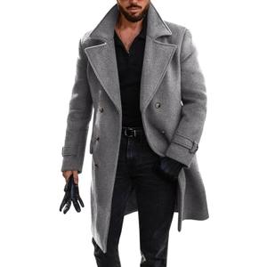 Runcati Mens Double Breasted Trench Coat Mid Long Jacket Notched Lapel Winter Chunky Warm Overcoat (Medium, Grey)