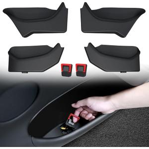 4PCS Door Side Storage Box Full-Wrap Pocket Liner compatible with 2026 2025 Tesla Model Y Juniper Accessories TPE Front and Rear Full Cover Door Side Organizer Tray