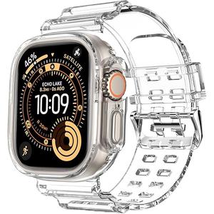 DABAOZA Compatible for Apple Watch Band with Glitter Bumper Case, Women Silicone Soft Comfortable Adjustable Strap with Buckle for iWatch SE Series 49mm