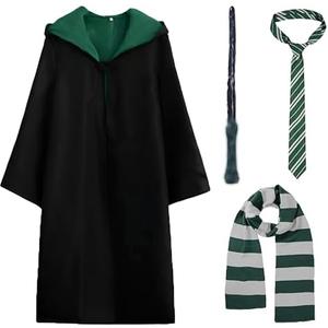 Kitimi Wizard Costume Cosplay Set, Wizard Cloak Robe for Adults Teens, Wizarding Halloween Costume Accessories for Party4, XL