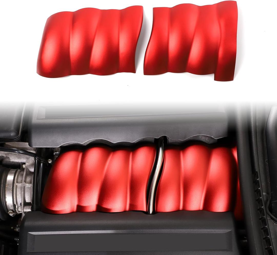 LLKUANG Car Intake Manifold Cover Molding Kit Compatible with Chevrolet Corvette C6 2005-2013,Aluminum Alloy Engine Compartment Intake Manifold Decoration Accessories,2PCS (Red)