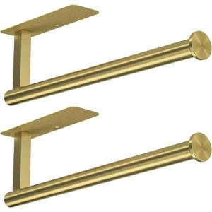 ASTOFLI Paper Towel Holder Under Cabinet No Drilling, Self Adhesive Paper Towel Holder Wall Mount for Kitchen Rack, Under Counter Napin Holder No Drill, RV, 304 Stainless Steel, Gold Brass 2 Pack