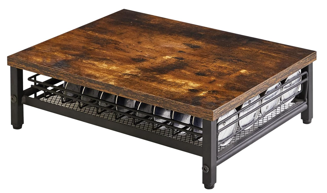 IBUYKE Coffee Pod Drawer Holder,40 Capsule Pods, Compatible for Nespresso Vertuo Pods, Wooden Top and Mesh Shelves, Home Kitchen Counter Coffee Bar Organizer, Rustic Brown, TCJ101H