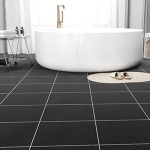 25-Pack Peel and Stick Floor Tiles Vinyl Matte Pattern Flooring, 12” x 12” Self Adhesive Vinyl Flooring DIY for Kitchen, Bathroom, Laundry, Pure Black